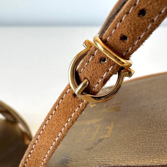 Salvatore Ferragamo Brown Suede Leather Slingback Sandals Size 7 - Picture 4 of 16